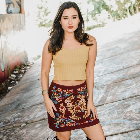 Umgee Dresses & Skirts - Burgundy Embroidered Skirt